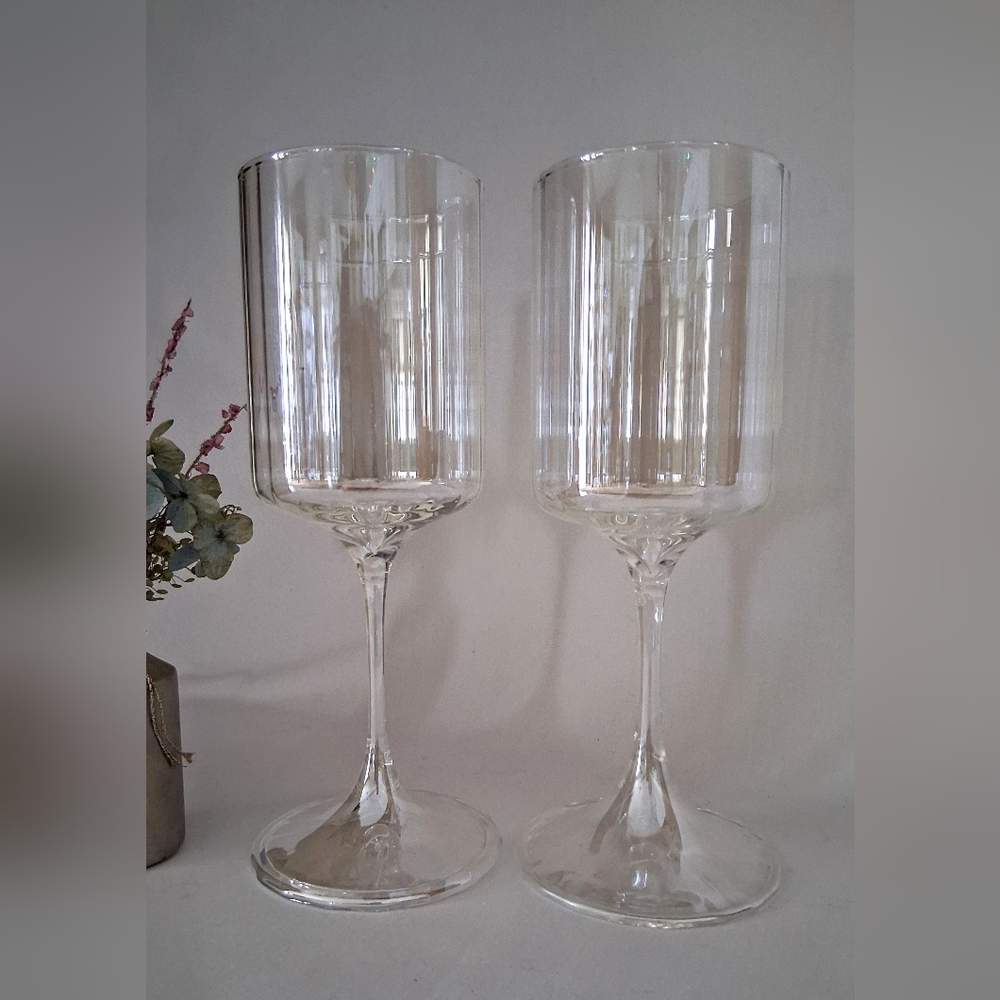 Pair of Morgan Ribbed, Iridescent Wine Goblets
